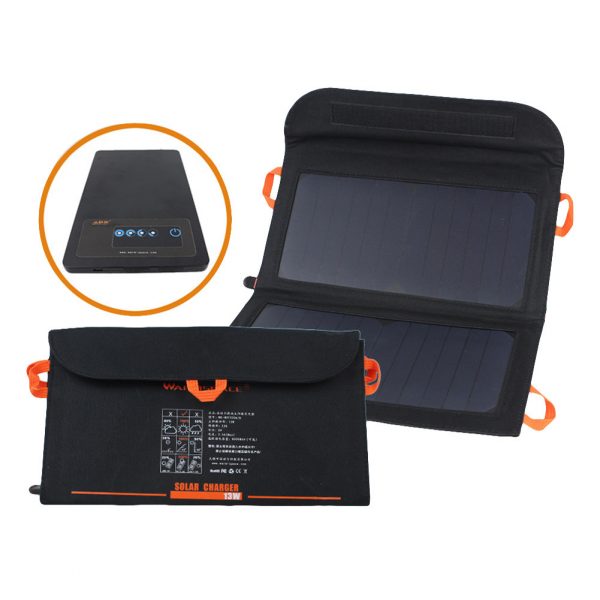 Camping Solar Powered Charger Power Bank Waterproof 13W 2A